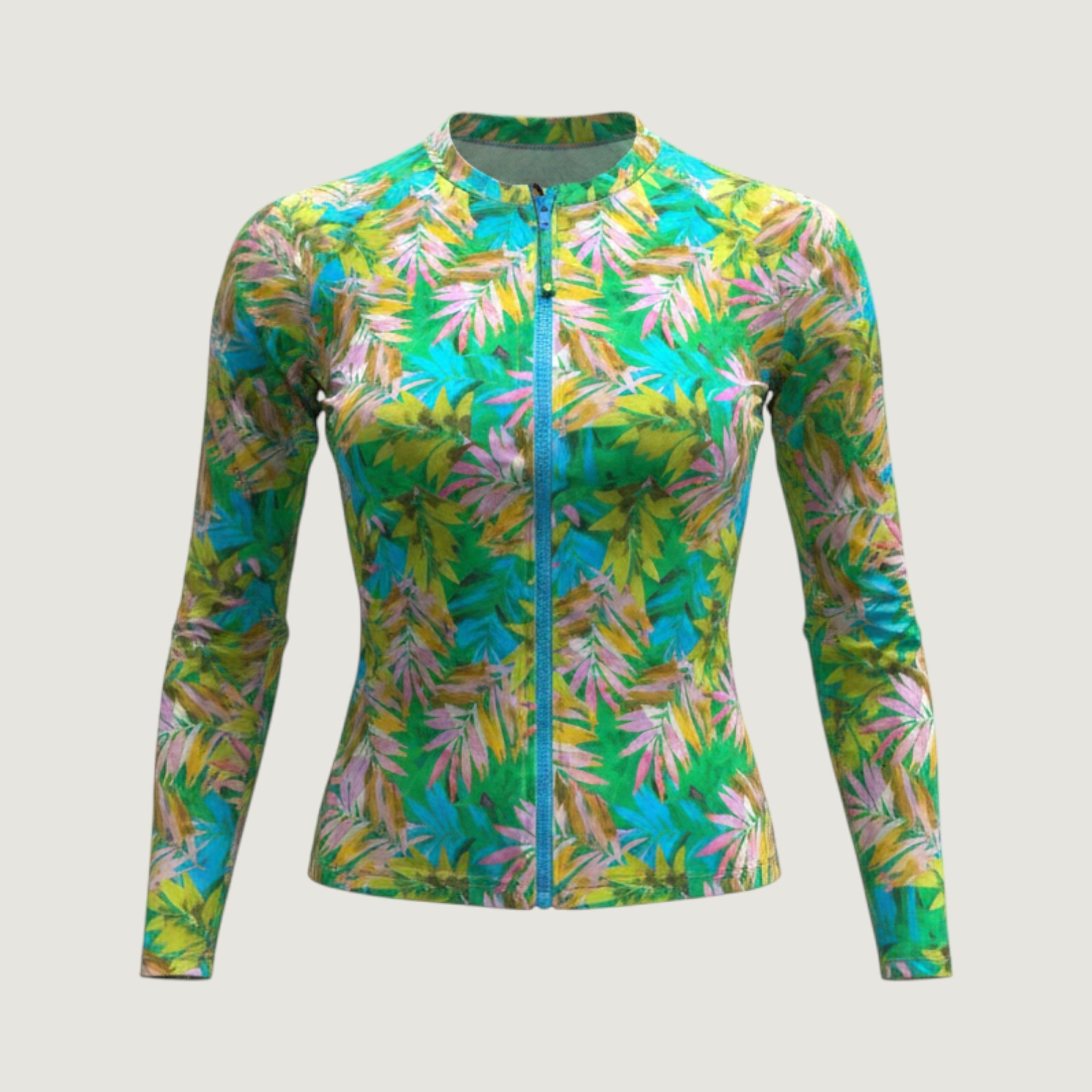 Kim Gravel X Swimsuits For All Tropical Palm Zip Front Rash Guard Size 16 Green